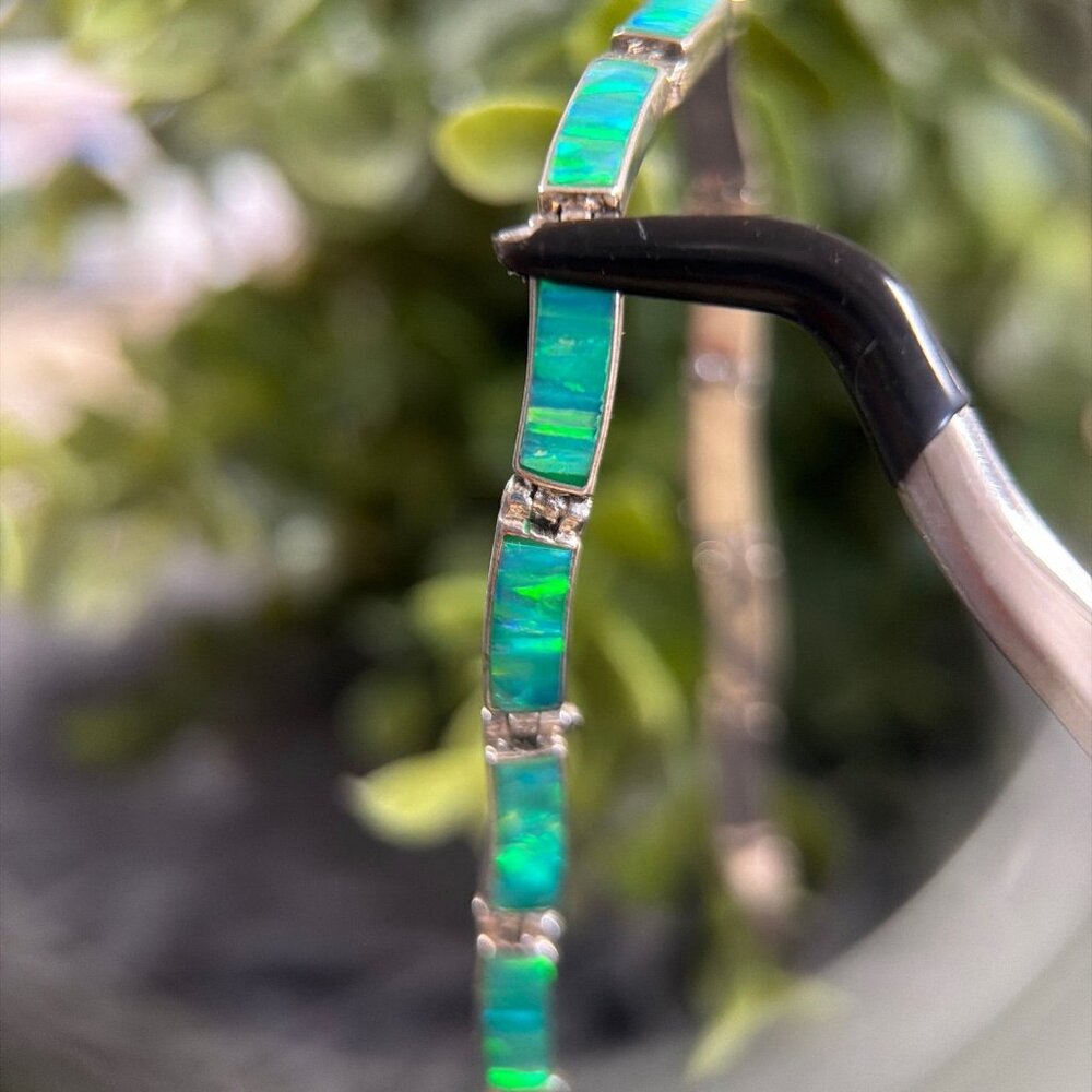 Sterling Silver 925 Synthetic Opal Bracelet - Picture 4 of 11